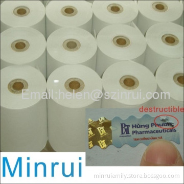 White Destructible Sticker Paper In Rolls,blank Tamper Evident Label Materials 